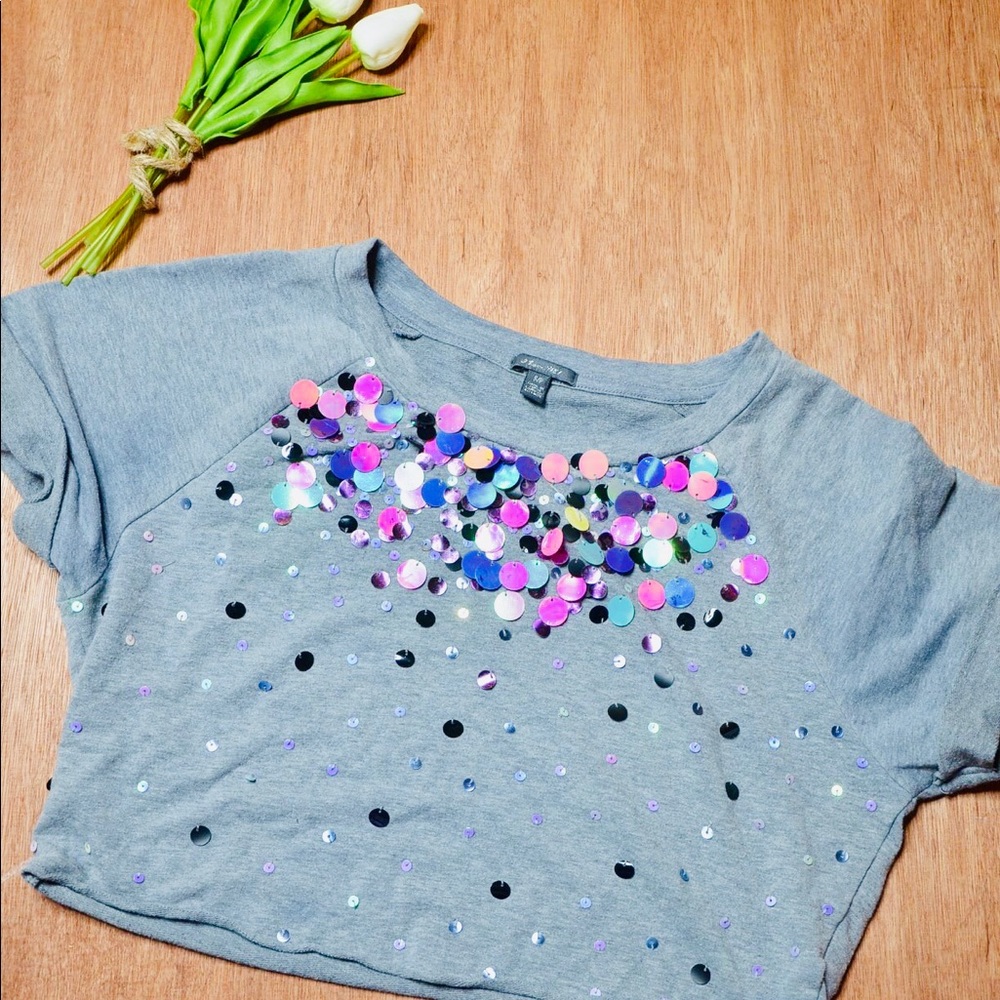 I Love H81 Distressed Sequin Sweatshirt